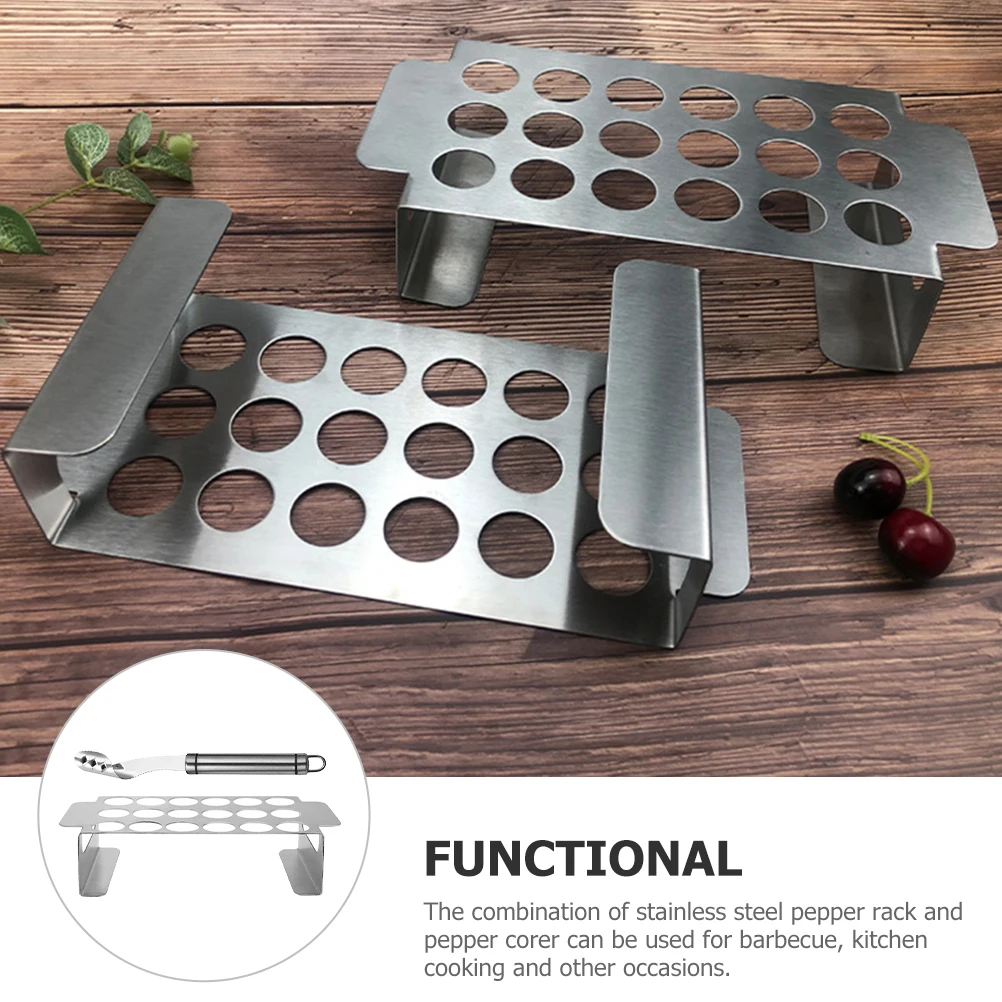 

Jalapeno Grill Rack Stainless Steel Pepper Corer Tool Chicken Leg Roasting Holder Outdoor Barbecue Durable Easy Clean Accessory