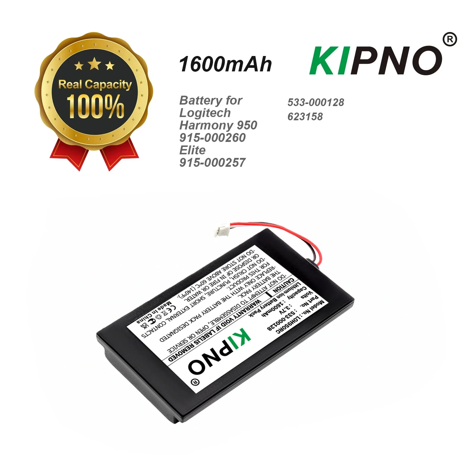 

KIPNO 1600mAh Replacement Battery for Logitech 915-000257 915-000260 Elite Harmony 950 533-000128 623158