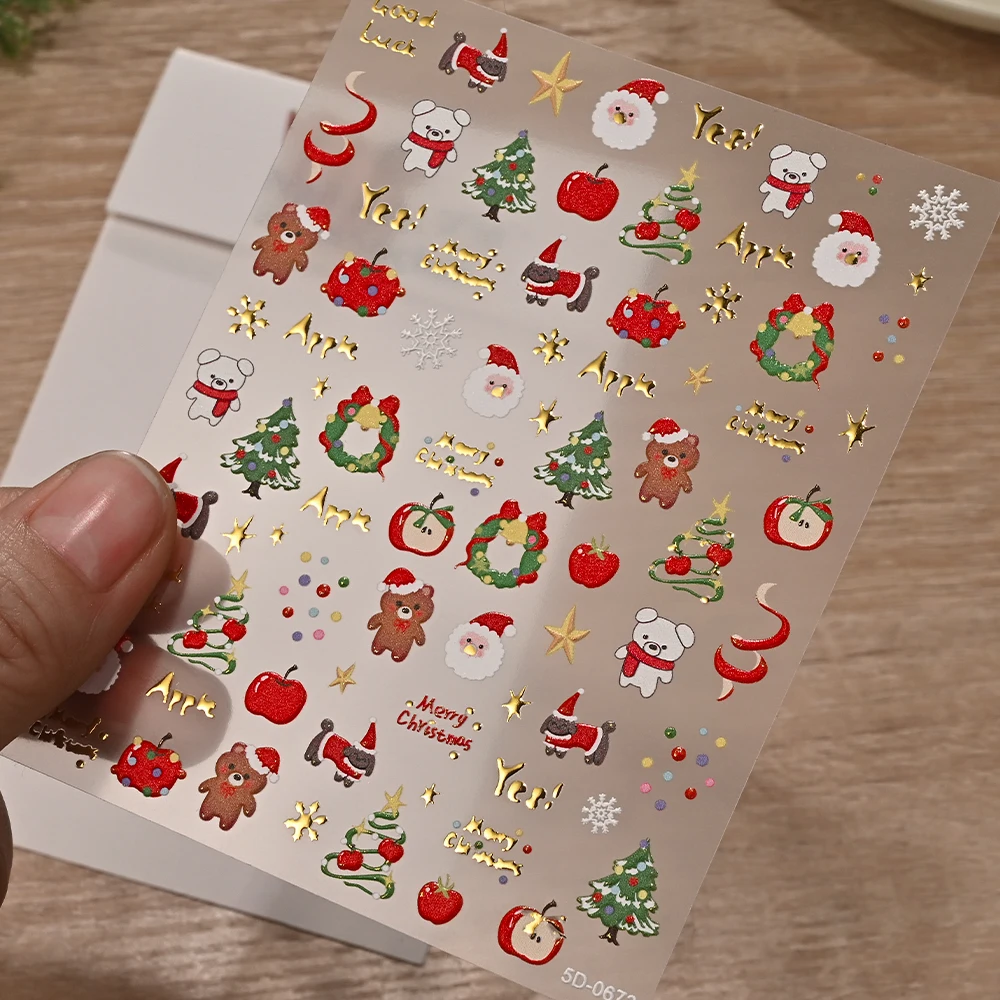 5D عيد الميلاد جرس/فروع الصنوبر/القوس ملصقات الأظافر Kawaii سانتا كلوز مسمار الشارات ذاتية اللصق السنة الجديدة الشتاء مستلزمات الأظافر 8 * #3