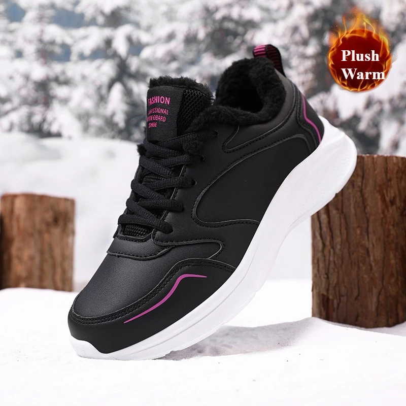 

PU Leather Women's Winter Shoes Plush Warm Outdoor Running Shoes for Women Lightweight Comfortable Women's Winter Ankle Boots