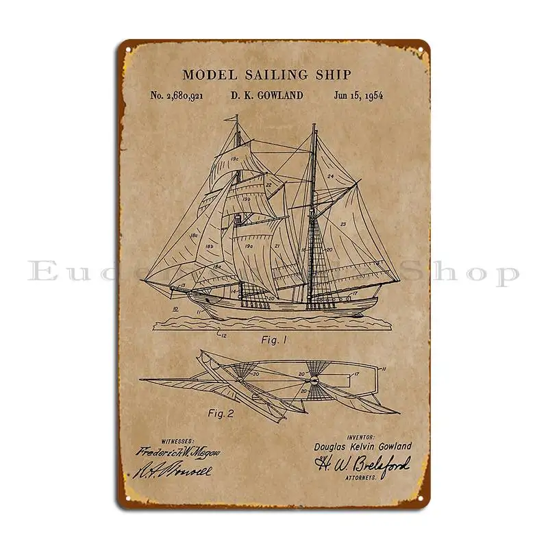 Patent Blueprint 1954 Model Sailing Ship Metal Signs Wall Cave Pub Plates Wall Decor Cinema Custom Tin Sign Poster