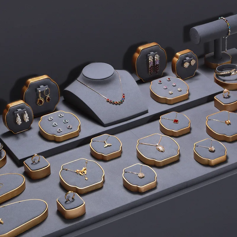 

Grey Jewelry Display Stands for Rings Necklaces Bracelets Earrings Jewelry Countertop Storage Racks for Retail store Exhibition