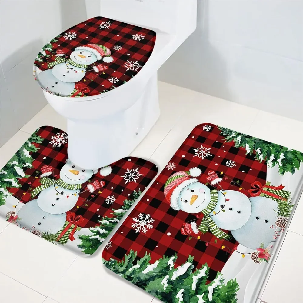 3PCS/set Red Christmas Bath Mat Set Santa Claus Winter 2025 New Year Xmas Home Carpet Bathroom Decor Floor Rug Toilet Lid Cover