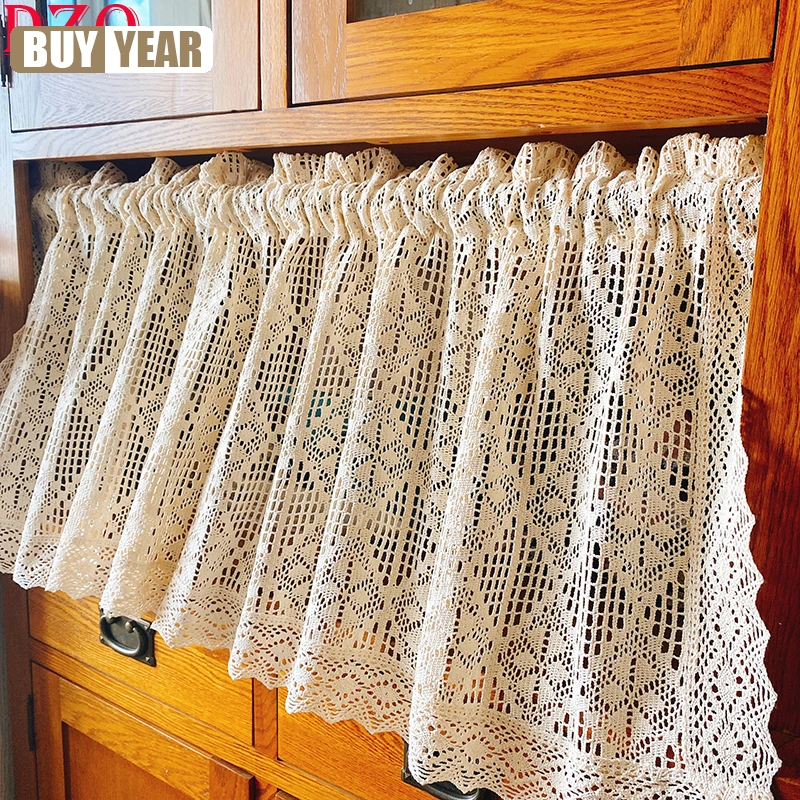 

American Country Crocheted Hollow Short Curtains For Kitchen Geometry Manual Half Curtains For Door And Window #A136