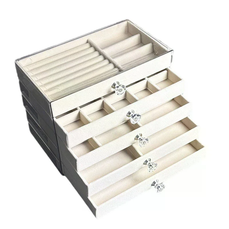 

Цельная пятислойная фланелевая шкатулка для драгоценностей большой емкости с выдвижным ящиком - хранилище для серег, ожерелий, колец