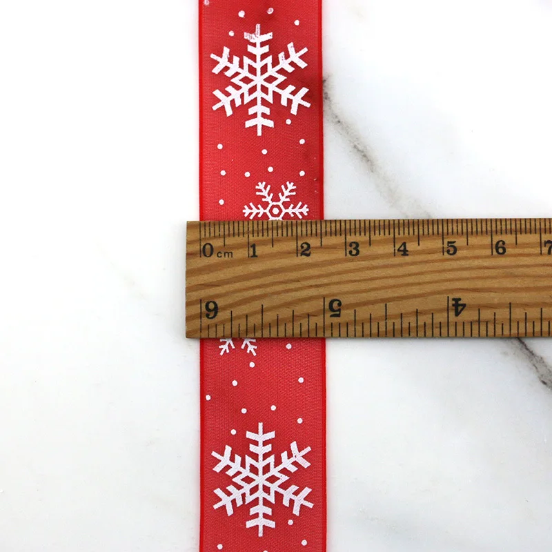 (10 Meters/roll) 25mm Snowflake Organza Christmas Ribbon Handmade Gift Packaging DIY Holiday Party Decoration Lace