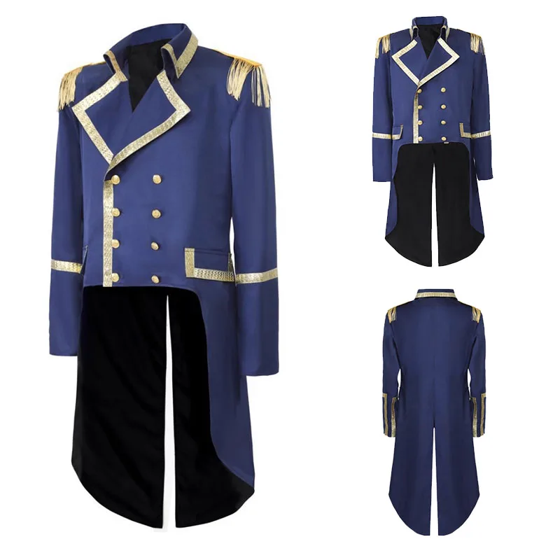 

New Medieval Vintage Tailcoat Men's Suit for Cosplay Masquerade, Double Breasted Embroidered Gothic Long Coat, Vampire Earl Cour