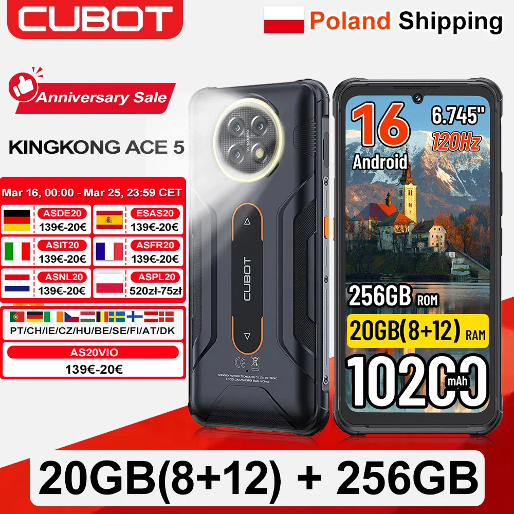 [Shipping From Poland] Cubot KingKong ACE 5 Rugged Smartphone 20GB(8+12) RAM 256GB ROM Android 16  10200mAh 6.745" 120Hz NFC