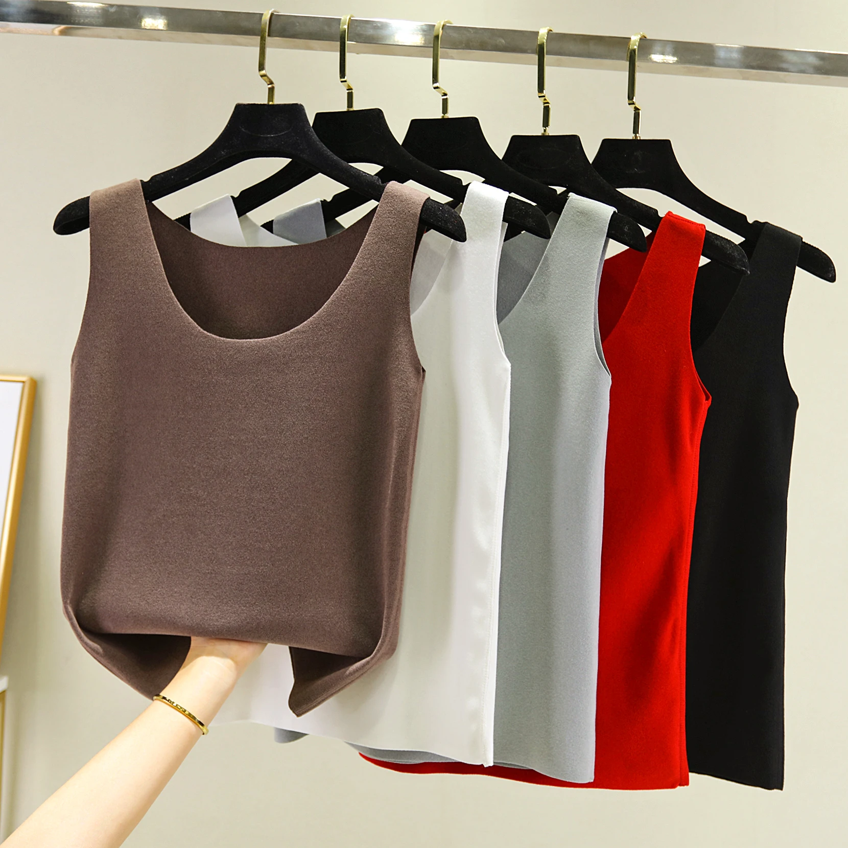 Thiened Fce سترة دافئة للنساء ملابس داخلية شتوية Dervo مستديرة Ne حزام تسخين علوي لون نقي مباراة داخلية Svel T-irt #4