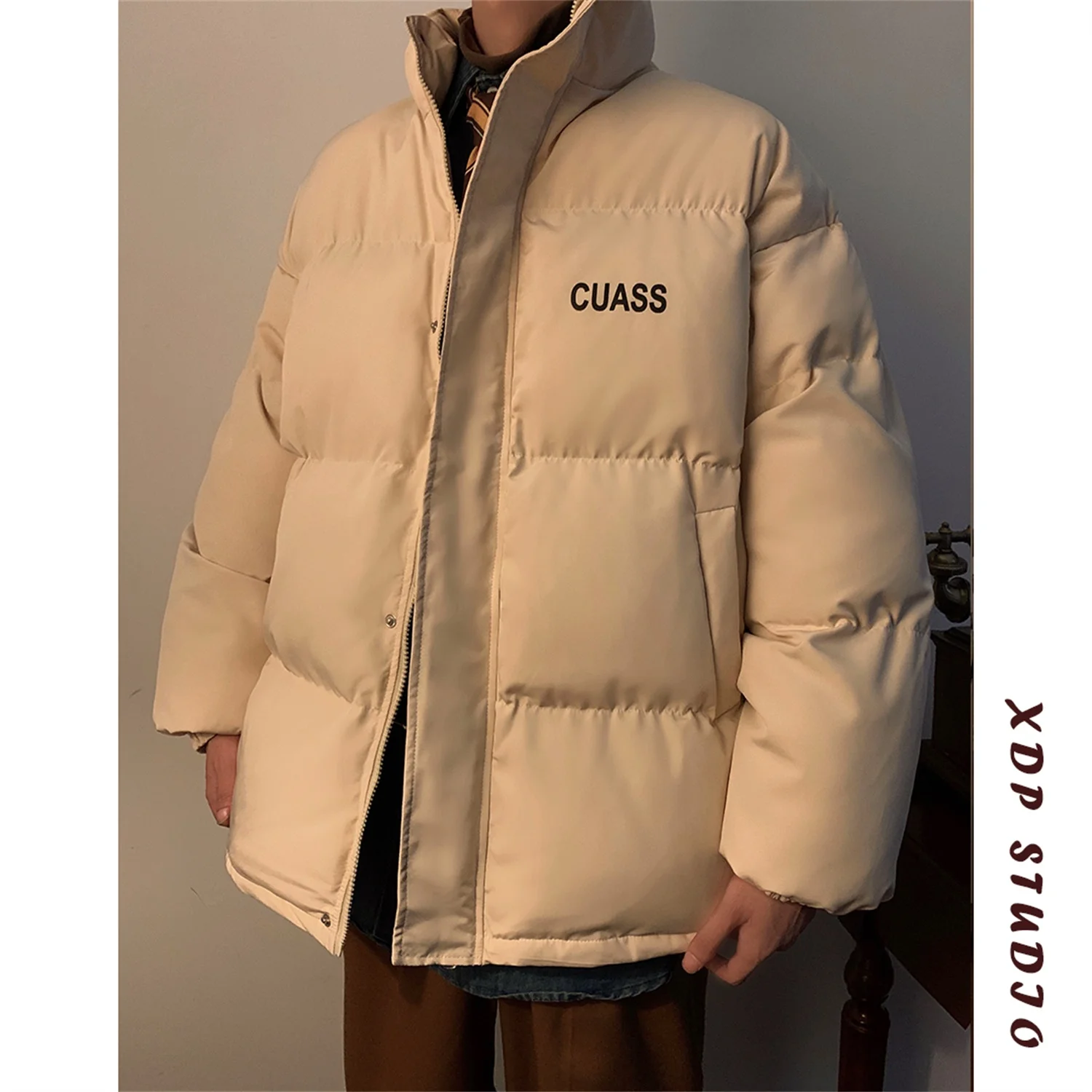 

Зимняя утепленная повседневная свободная мужская хлопковая куртка-пуховик с флисовой подкладкой для молодежи, эксклюзивно онлайн