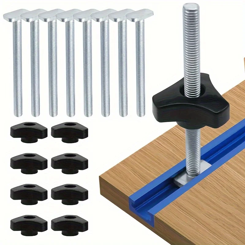 T-Track Knob Assembly (M8 Bolt & T-Slot Sliding Nut) – Table Saw T-Track Clamp, Woodworking Hold-Down Block – Woodworking Tools