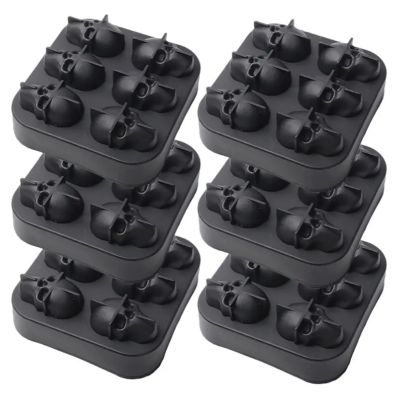 A53Q-Food-Grade Silicone Skull Ice Mold Mould 6 Pcs Easy Release Party Cocktail Beverage Ice Mold Set Trays