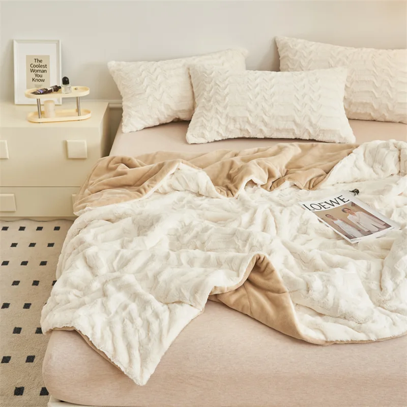 Milk Velvet Blanket Winter Thickened Rabbit Plush Blanket Cover Blanket Bed Warm Flannel Blanket Double Layer