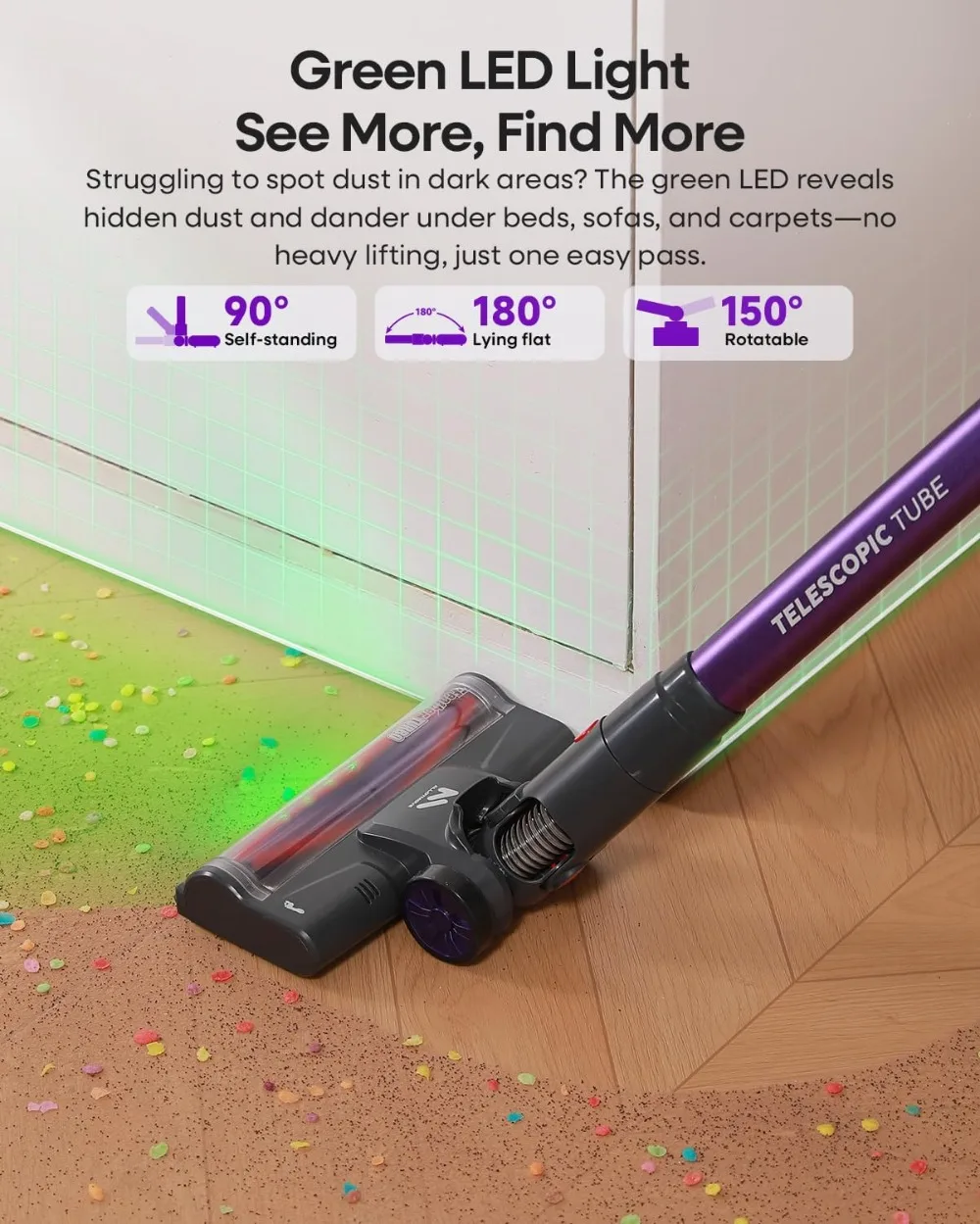 Cordless Vacuum Cleaner 45KPA, 60Mins Runtime, Lightweight Powerful Suction for Home, 3 Modes, Stick Vacuum for All Floors/Carpet/Pet Hair/Car view 6