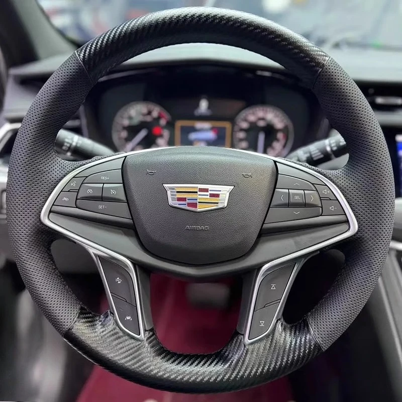 

Hand Stitched non-slip carbon fibre Genuine Leather Car Steering Wheel Cover For Cadillac XT5 XTS ATSL XT5 SRX CT6 Auto Parts