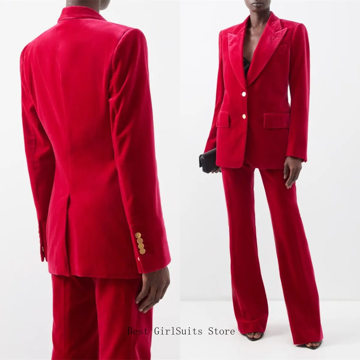 Trajes de terciopelo de Color liso para mujer, conjuntos de oficina para boda, esmoquin ajustado, Blazer de 2 piezas + Pantalones formales para fiesta de graduación y noche, hechos a medida