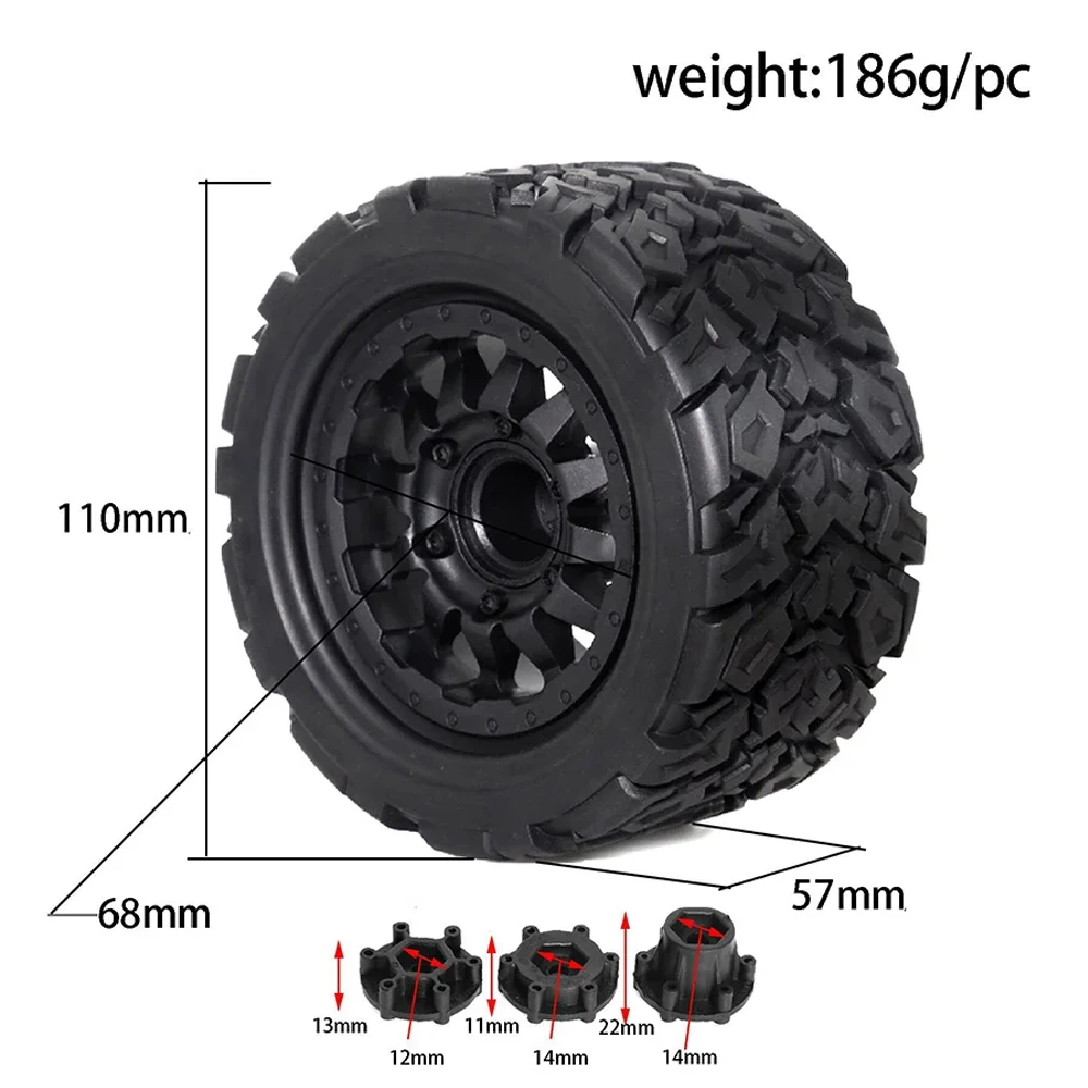 4 قطعة 110 مللي متر 1/10 الوحش حيلة شاحنة الإطارات 12 مللي متر و 14 مللي متر عرافة ل TRX MAXX ARRMA الجرانيت كراتون منبوذ Tamiya Losi Redcat #5