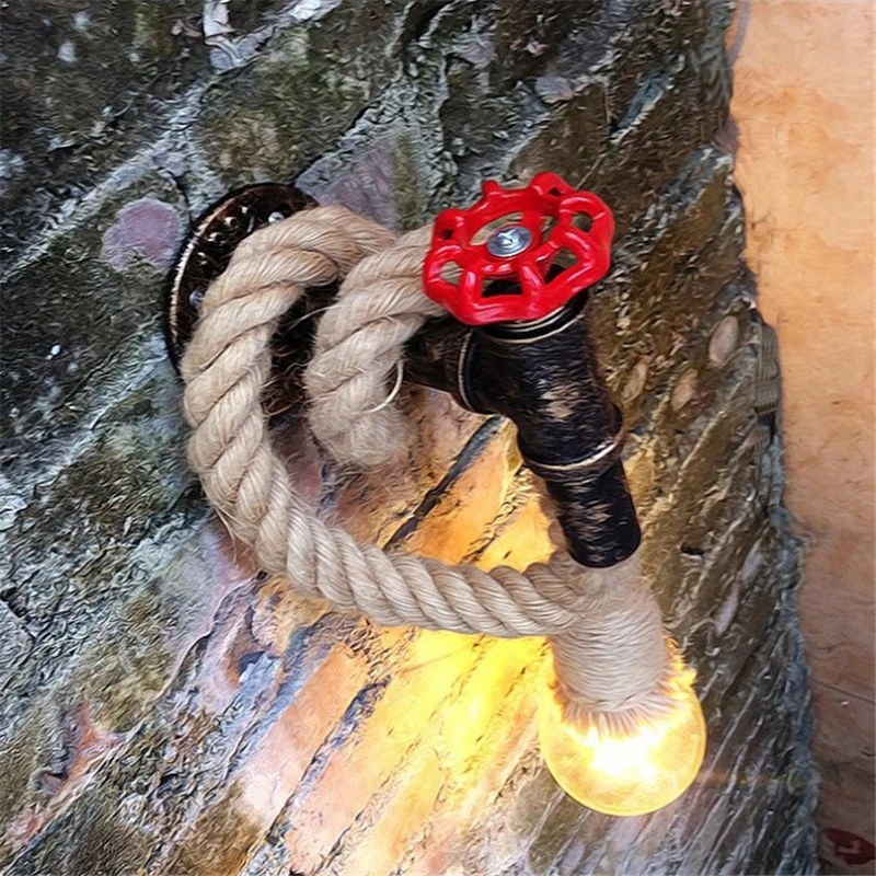 Iron Pipe Hemp Rope Wall Lamp American Industrial Loft Decorfor Kitchen Living Room Vintage Restaurant Bar Vanity Light Fixtures