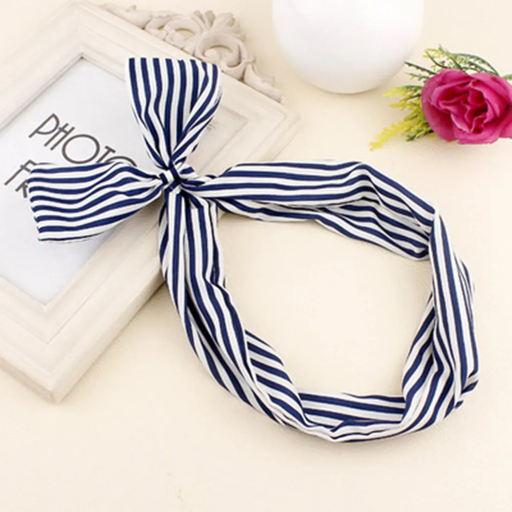 6Pcs Rabbit Ear Wire Hair Band Bowknot Polka Dot Stripe Pattern Comfortable Flexible Fit Most Head Sizes Daily Party Headdress