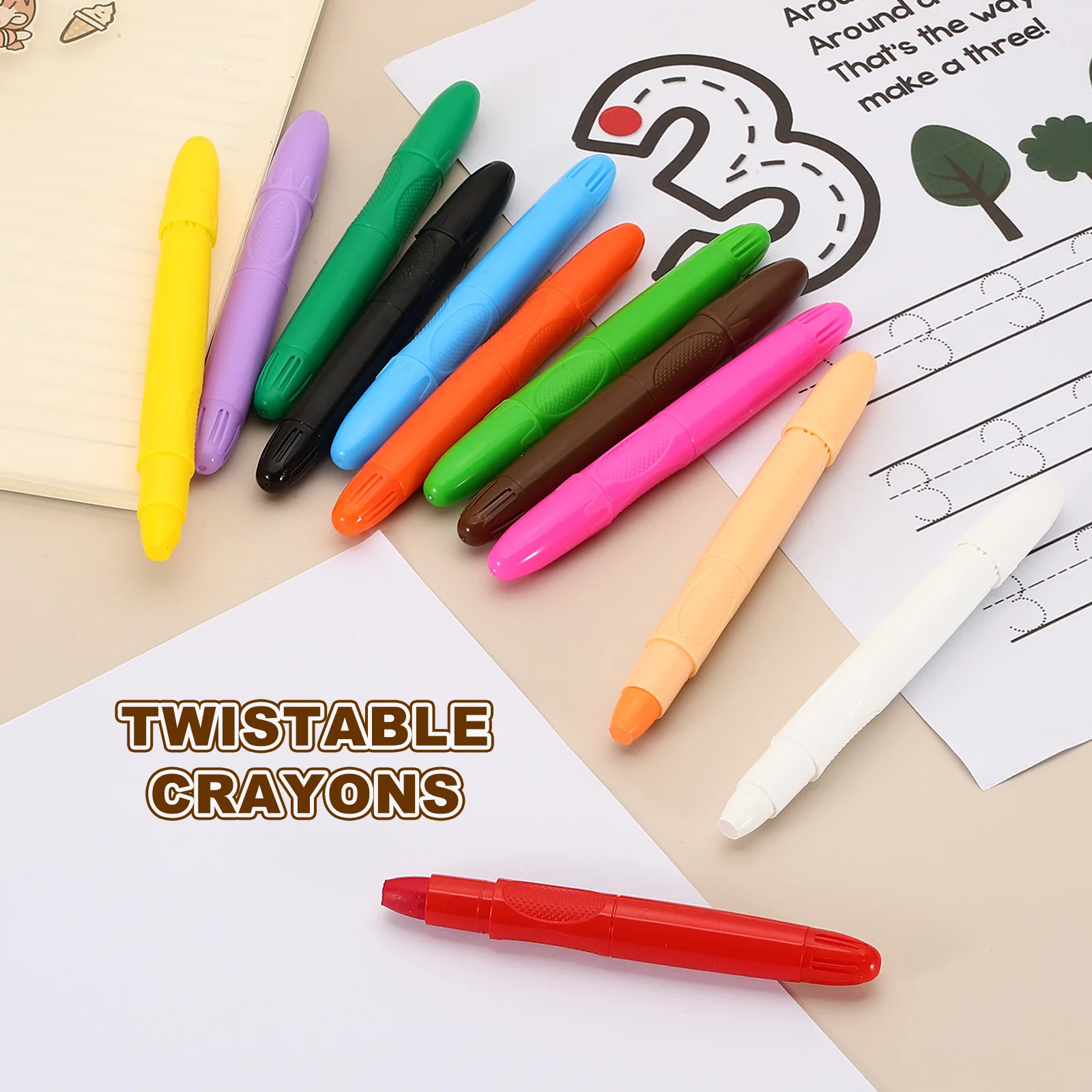 3/6Pcs Silky Washable Twistable Crayons Coloring Twist Crayon Retractable Easy to Hold for Coloring Books Crafts Christmas Gifts
