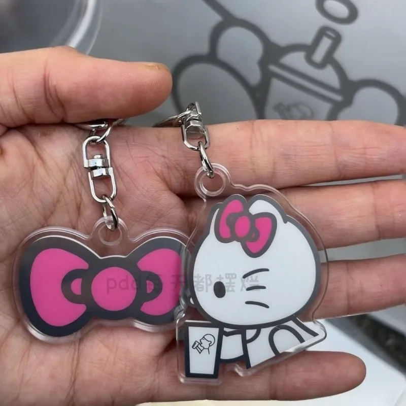 

Sanrio HelloKitty Kawaii Keychain Cute Drinking Milk Tea Series Anime Backpack Pendant Girl Anime Cartoon Birthday Gift