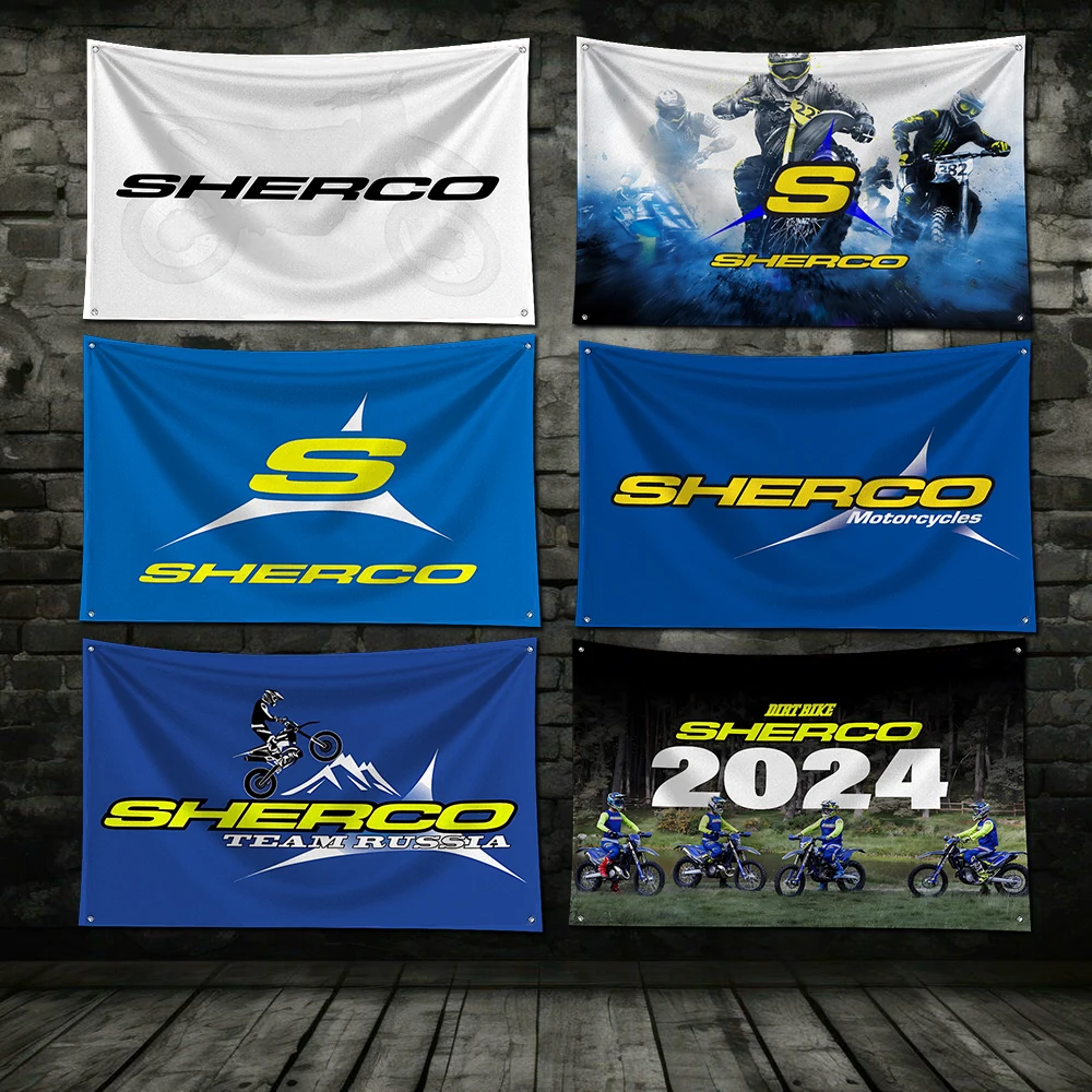 

Moto Cross Shercos Ft Flag Polyester Digital Printing Banner for Garage Wall Art Out Door Decoration With Brass Grommets