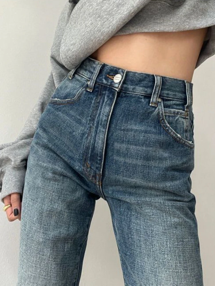 S-4XL Jeans Women Leisure Denim All-match Loose New Straight Full-length Spring Streetwear Simple Student Vintage Distressed
