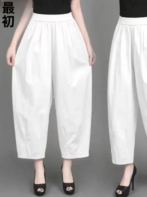Elegant High Waist Wide Leg Pants Straight Cut Casual Nine Points Jeans Versatile Ageless Spring Fashion Ladies Premium Brand