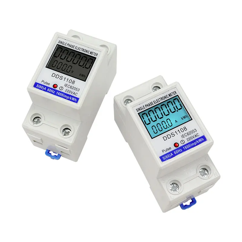 Single Phase LCD Digital Electric Energy Meter DDS1108 With Or Without Backlight KWH V A W Wattmeter AC 230V 50/60Hz