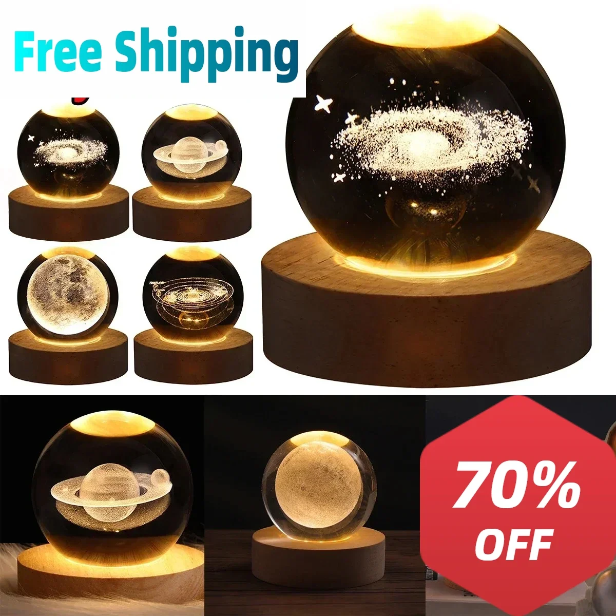 【تخفيضات العلامة التجارية لدعم المخفضة】هدية كتاب الضوء الليلي USB LED ضوء الليل Galaxy Crystal Ball Lamp Planet شجرة عيد الميلاد وعيد الميلاد #1