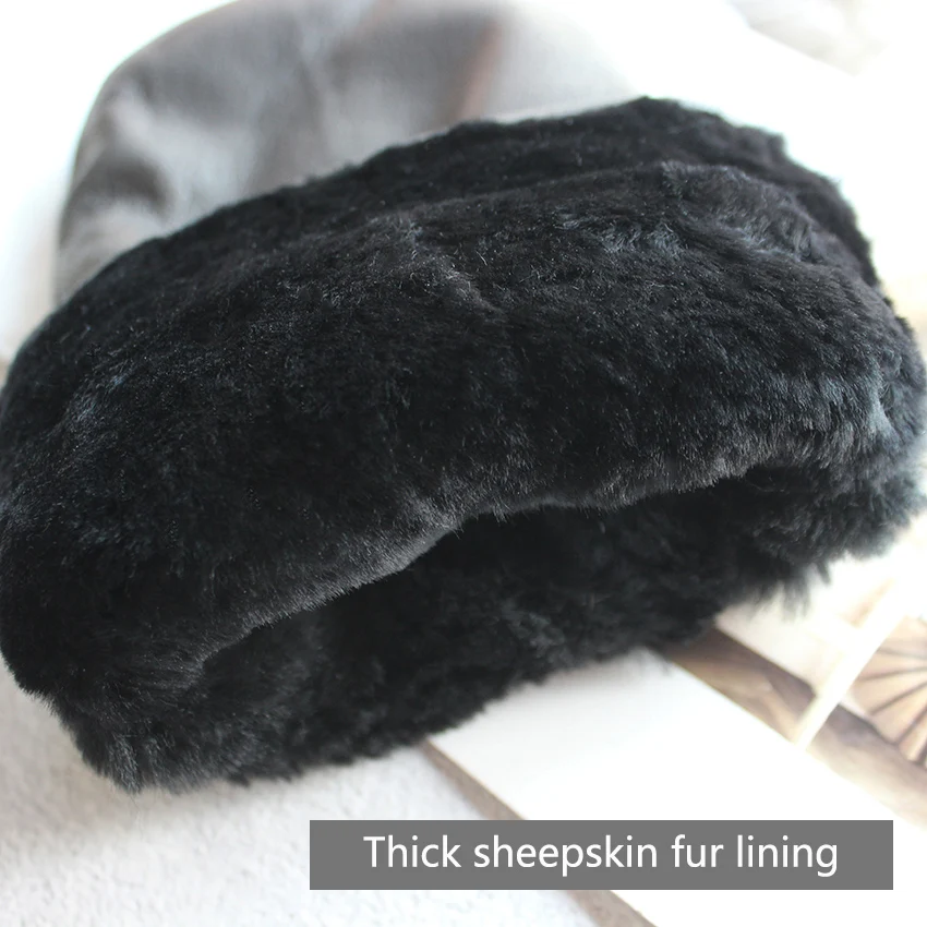 Winter Warm Deer Skin Genuine Leather Mitten for Men Thick Sheepskin Fur Lining Motorcycle Riding Cold Protection Gloves