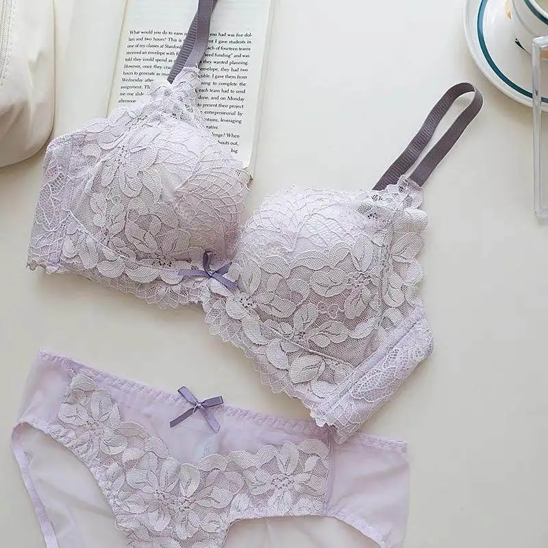 Damen-BH und Höschen-Set im japanischen Stil, luxuriöse Spitze, Push-Up, kleine Brust, Unterstützung, verstellbar, Komfort, kein Lücke, kabellos, kostenloser Versand