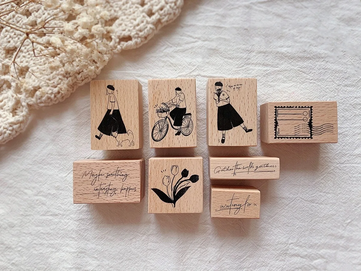 Vintage Keeping Good Memories Tulip Girl Wooden Rubber Stamp for DIY Scrapbooking Photo Album Card Making