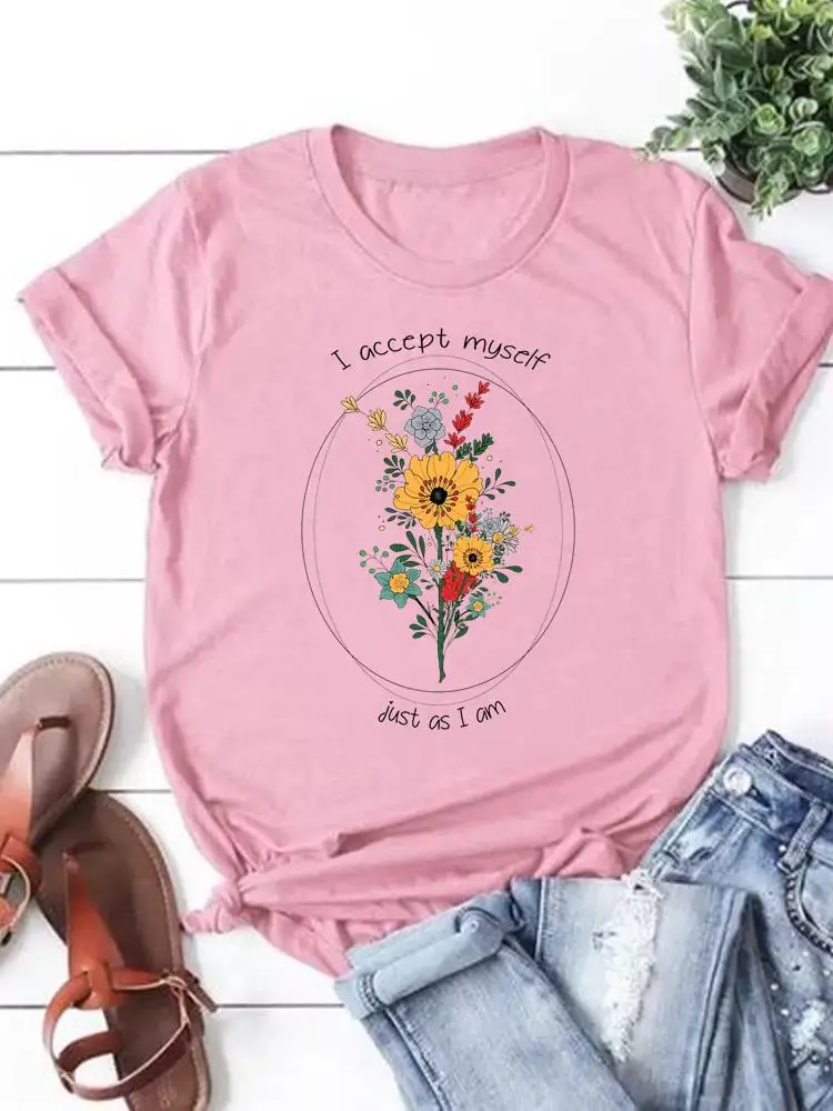 T-shirt manches courtes pour femmes, décontracté, à la mode, avec impression de lettres à fleurs, années 90