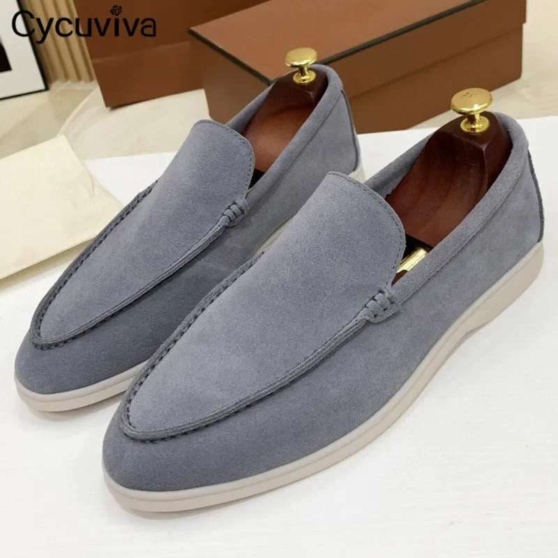 2023 Hot Sale Unisex Flat Causal Shoes Cow Suede Loafers Women Slip On Summer Walk Mules Brand Dress Shoes For Men Size 46