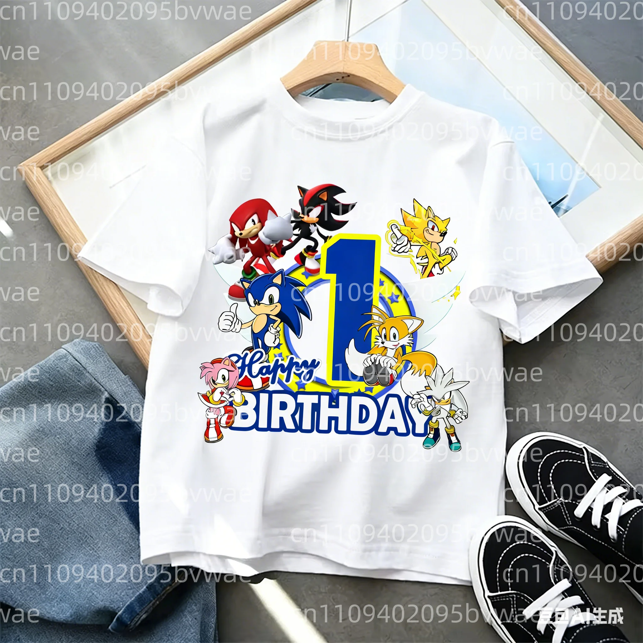 

Shadow Hedgehog Birthday Number 1-10 Printed Summer T-shirts Children's Casual Sports Short Sleeve Round Neck Pullover Solid Top