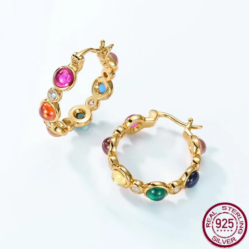 

New S925 pure silver rainbow bubble inlaid zirconium earrings, light luxury, personalized, fashionable, wedding jewelry