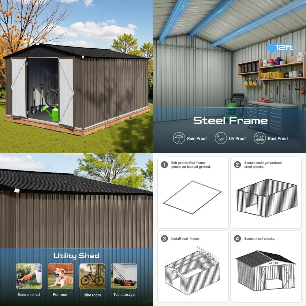 

Большой металлический навес для наружного хранения — XL для сада, заднего двора, бассейна, газона с запираемыми дверцами, коричневый