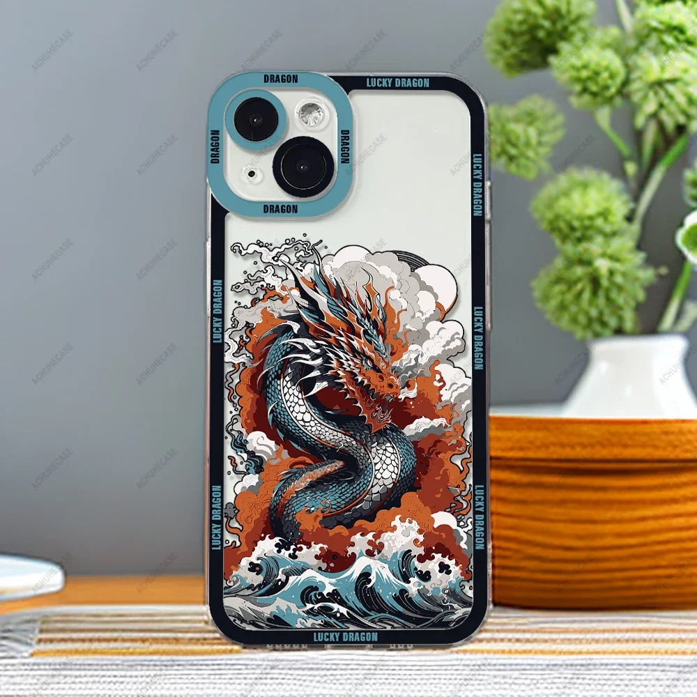 Phone Case For iPhone 16 15 14 13 12 11 Plus Pro Max Mini XS X XR Soft TPU Phone Cover Mysterious Dragon