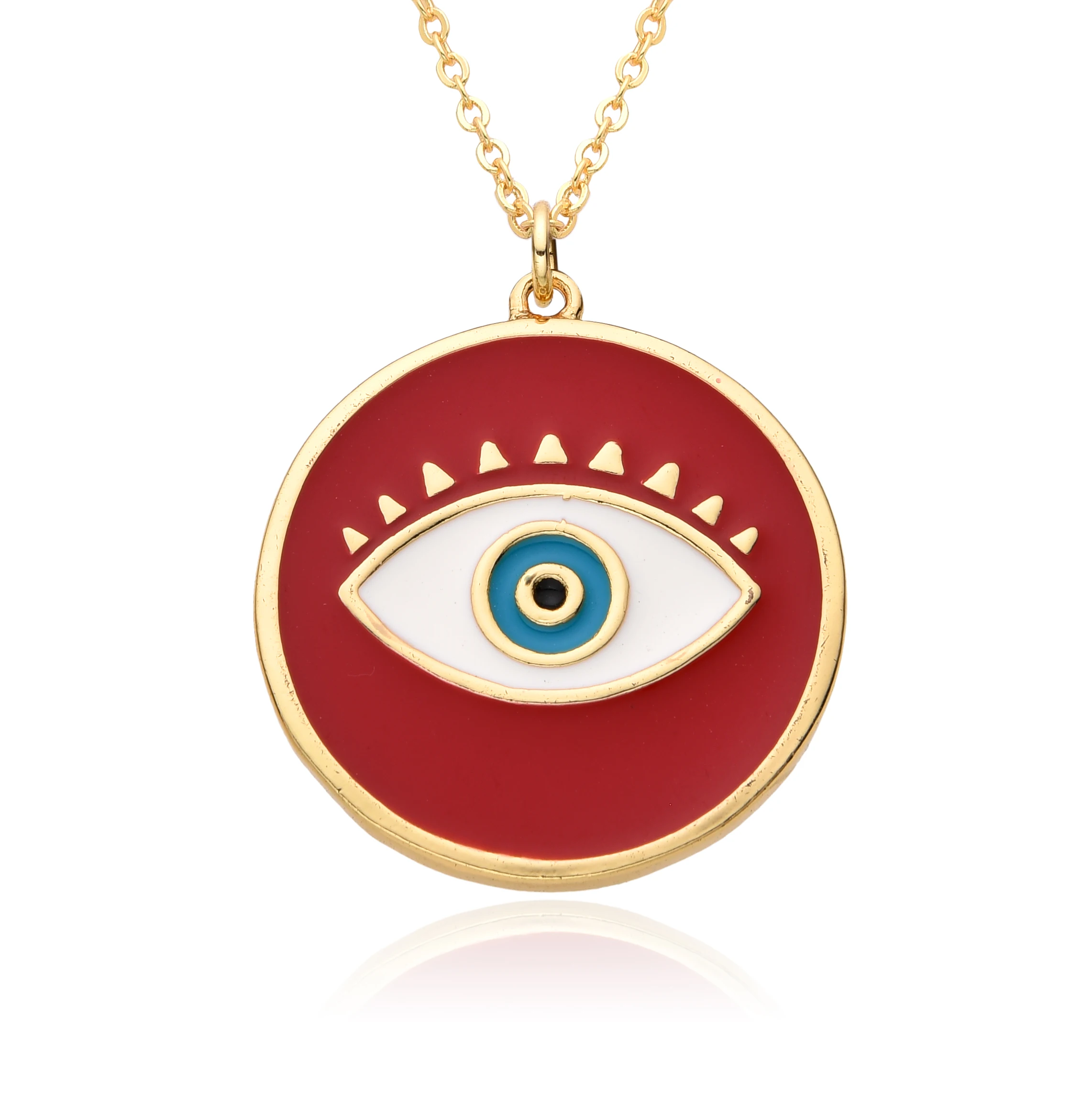 Gold Plated Blue Turkish Eye Round Charms Enamel White/Black/Red Evil Eye Necklace Clavicle Chain Good Luck Emo Pendant Jewelry