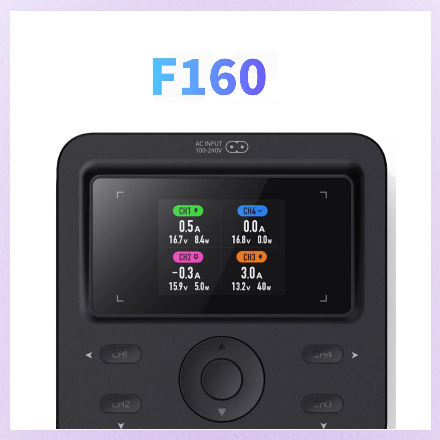 

ISDT F160 AC Quad Channel Smart Charger 2.4″ IPS LCD for 1~4S LiFe Li-Ion LiPo LiHv ULiHv 4~12S NiCd/MH 2~7S Pb Battery Charge