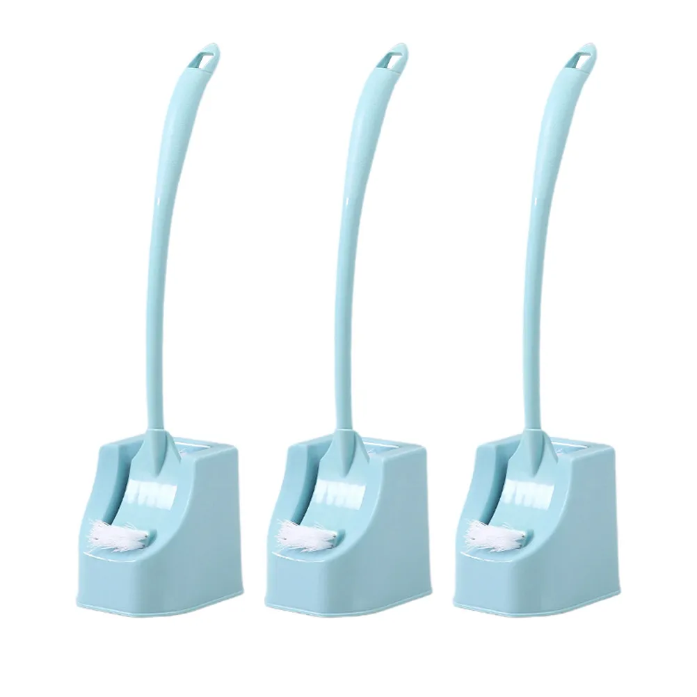 3Pcs Toilet Brush Set with Holder Double Sided Bristles Non Slip Ergonomic Handle for Bathroom Hotel Office Home Deep Cleaning