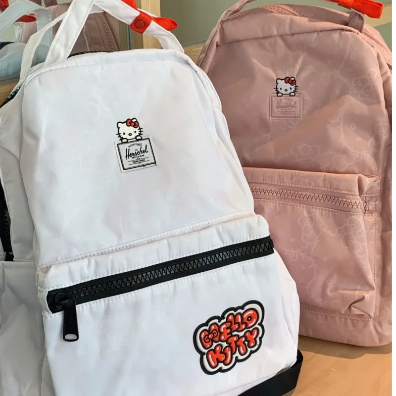 Mochila escolar Sanrio Hello Kitty para mulheres, bolsa de ombro Kawaii com zíper, estampa casual, moda coreana, Y2k