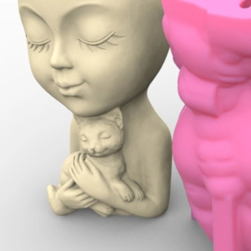 Cat Girl Gypsum Flower Pot Silicone Resin Mold Epoxy Resin Casting Mold Succulent Vase Cement Mold Holder Mold Dropship
