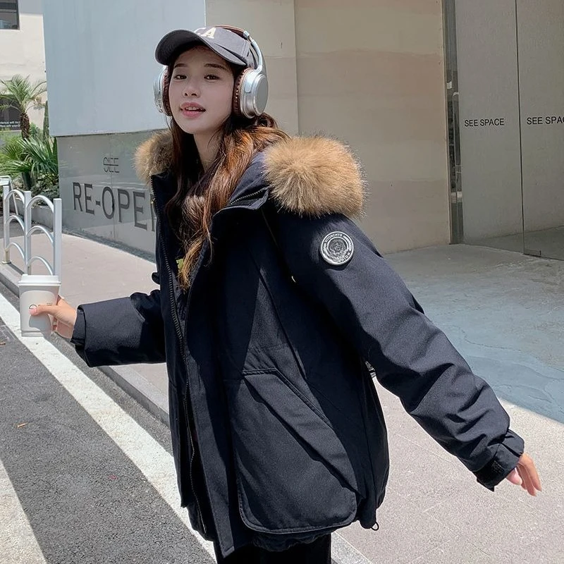 2025年 レディース ファーカラー付き 冬用ミリタリージャケット 厚手ダウンコットンコート 暖かいパッド入りアウターウェア
