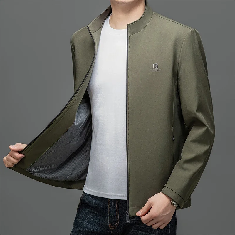 BROWON Brand Mens Daily Jacket Casual Solid Color Stand Collar Work Business Casual Autumn Jacket for Male 2024 Commuting Coat