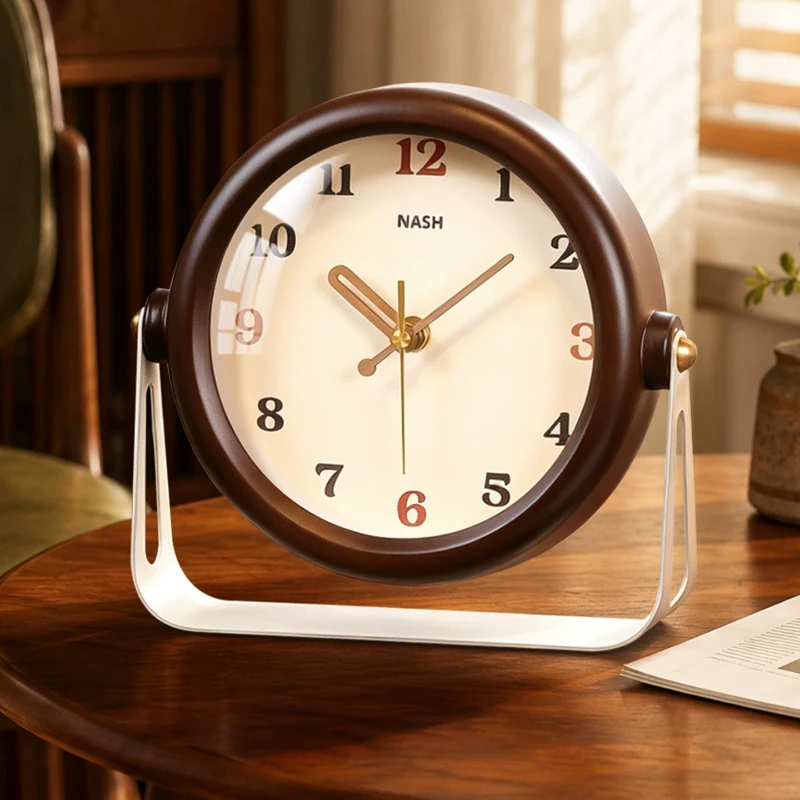 Creativity Solid Wood Desk Clock Living Room Quartz Clock  Minimalist Desktop Clock Bedroom Office Mute Desktop Watch Home Decor