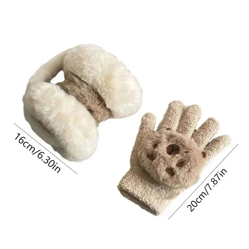 Orejeras suaves de felpa de capibara con dedos completos, guantes gruesos de invierno con dibujos animados, calentadores de orejas a prueba de viento, cubierta de oreja plegable para exteriores