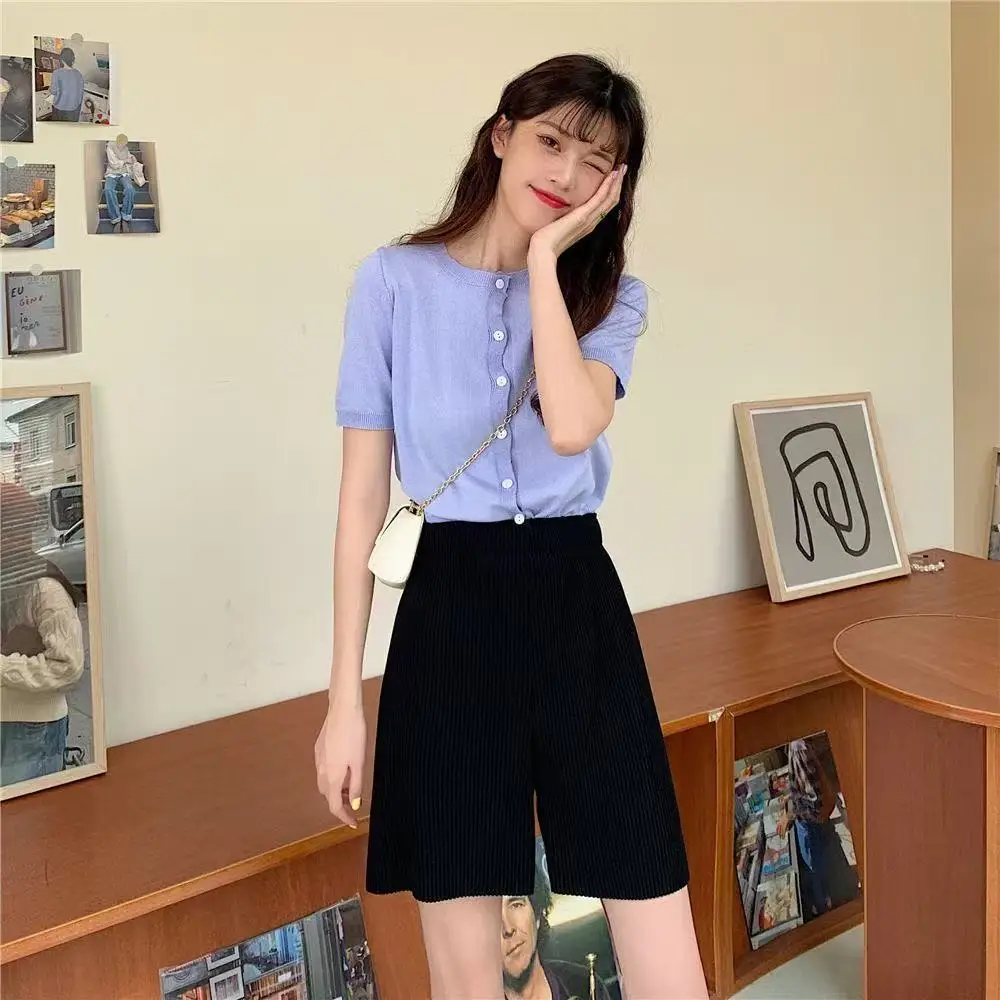 Casual Plus Size 100kg Sports Culottes Loose Female Clothing Lay Shorts Summer High Waist Cool Plus Size Pleated Wide Leg Shorts