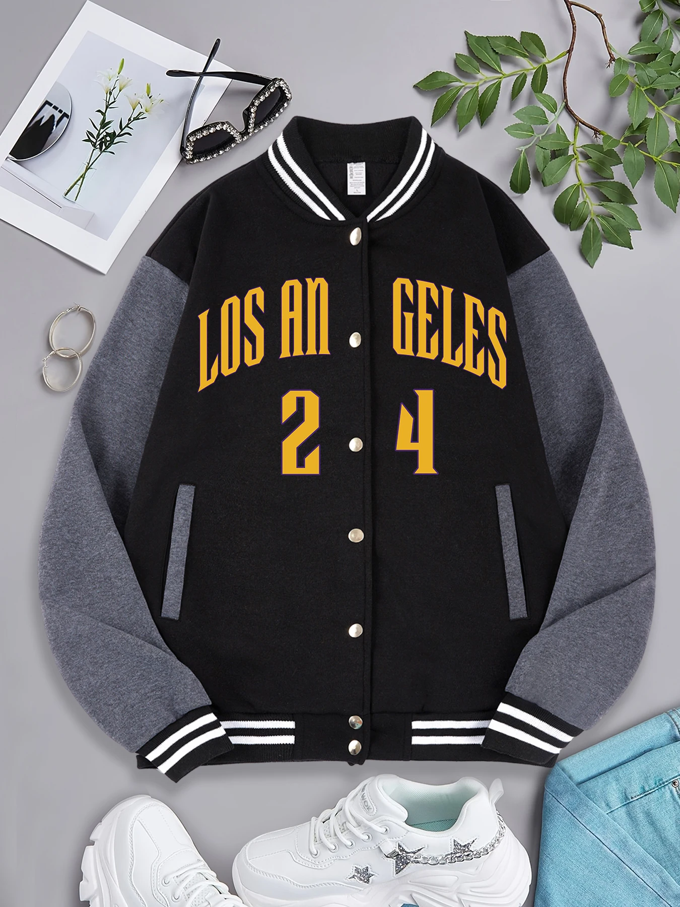 Usa Los Angeles Men Baseball Uniform Lucky Number 24 Hoodies Fleece fur-liner American Jacket Man Soft Casual Spring Autumn Tops